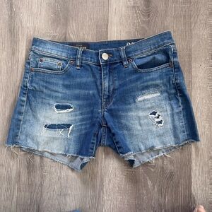 J. Crew Women's Indigo Denim Blue Stretch Jean Cutoff Distressed Shorts Size 27